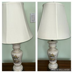 Pair Of Vintage Chinoiserie-style Vase Lamps