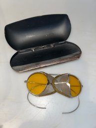 Vintage WWII Era Metal Driving Googles Eyeglasses