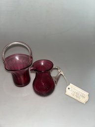 Vintage Pilgrim Glass Miniature Pitcher & Basket