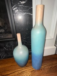 Pair Of Teal Vases Wood