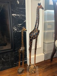 Pair Of Wooden Giraffe Figurines