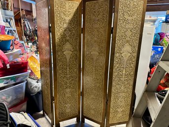 4-panel Gold Finish Wood Room Divider