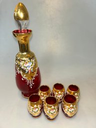 Vintage Ruby-red Glass Decanter Set