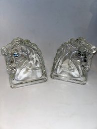 Pair Of Vintage Federal Glass Horse Head Bookends