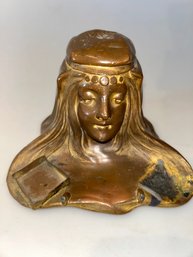 Art Nouveau Copper Patinated Spelter Figural Inkwell, C. 1900,