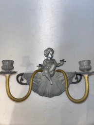 Vintage Metal Cherub Wall Pocket Sconce