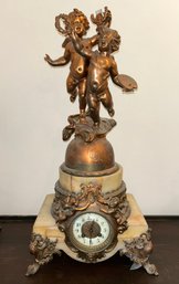 French Spelter And Marble Statue Clock. 'TRIOMPHE DES ARTS'