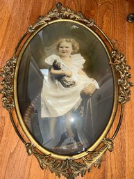 Antique Gilded Comcave Frame With Young Girl