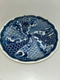 Vintage Japanese Hand Painted Imari Arita Blue & White Serving Bowl