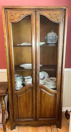 Country French Style Oak Curio Or China Cabinet,