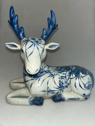 Hand Painted Thailand Blue & White Deer