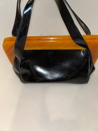 Vintage Patent Leather Purse With Bakelite Handle