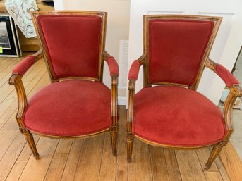 Pair Of Vintage Red Velour Chairs