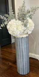 Terracotta Blue And White Striped Round Floor Vase