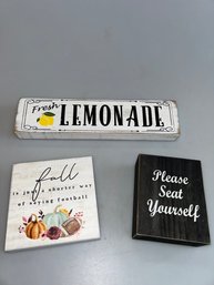 Wood Plaque Sign Trio