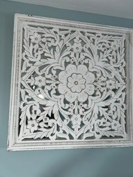 Wood Floral Mirrored Wall Hanging