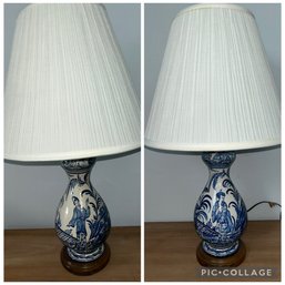 Pair Blue & White Lamps