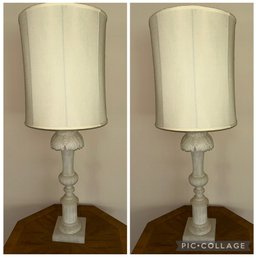 Pair Of Vintage 1960s White Alabaster Lamps