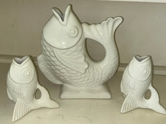 Set Of 3 Ceramic Fish Vases