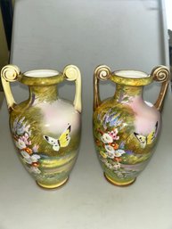 Pair Of Antique Hand-painted Nippon Porcelain Vases