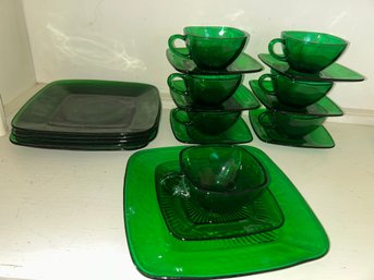 Vintage Anchor Hocking 'Charm' Pattern Set In Forest Green
