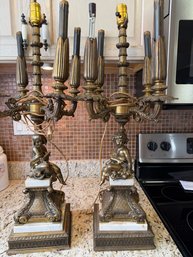 Pair Of 19th-century French Louis XVI Style Candelabra Lamps.