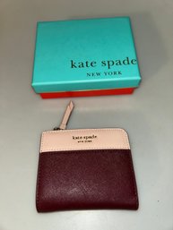 NIB Kate Spade Staci Small Wallet Pink Burgundy Multi Zip Around Bifold