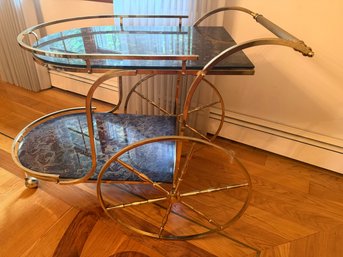 Vintage Mid-century Modern Two-tier Brass,  Glass Bar Serving Cart