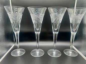 Lot Of FOUR Waterford Crystal Champagne Flute 'spirit Of America' Flag Pattern 9.5 Inches