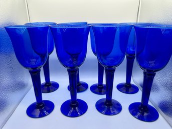 Lot Of ELEVEN Cobalt Blue Wine Glasses