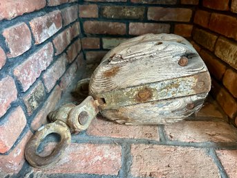 Vintage Industrial Wooden Pulley Block With Hook (heavy)