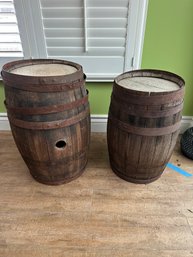 Pair Of Vintage Wooden Barrels