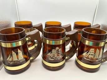 Lot Of Six Siesta Ware Amber Glass Beer Mugs