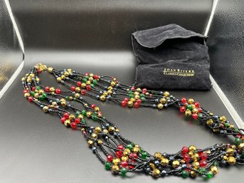 Joan Rivers  Necklace Seven Strands Of Faceted Beads In Red, Green, Black
