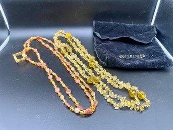Lot Of TWO Joan Rivers Amber Peach Glass And Glamour Citrine Necklaces