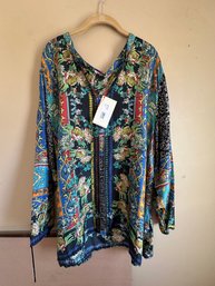 NWT Johnny Was Button Front Printed Tunic Top 3X