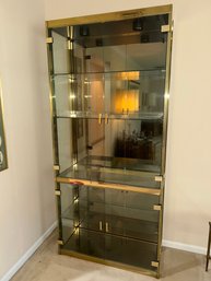 Vintage Hollywood Regency-style Brass And Glass Illuminated Curio