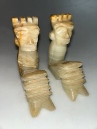 Vintage Pair Of Hand-carved Mexican Alabaster Or Onyx Marble Bookends