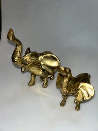 Pair Vintage Brass Elephants
