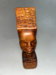 Vintage Hand-carved Wooden Tribal Bust Sculpture,