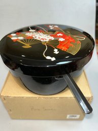 Round Black Japanese Lacquerware Rice Server