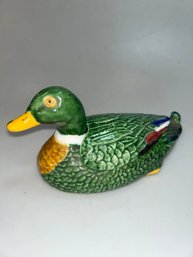 Mallard Duck Covered Dish Caldas Da Rainha Ceramic By F. Mendes,
