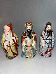 Three Hand-painted Porcelain Figurines Of The Sanxing (the Star Gods Of Fortune)