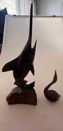 Carved Wood Swordfish And Swan
