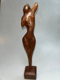 Hand-carved, Mid-century Modern Wooden Sculpture - Abstract Female Figure