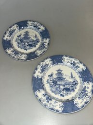 Pair Allerton's England Blue N White Plates