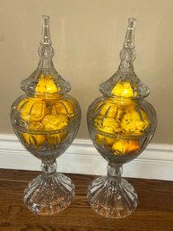 Pair Of Crystal Apothecary Jars With Lemon Decor