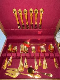 Gold Flatware Set With Case Serv 6