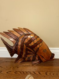 Large Mahogany Hand Carved Angel Fish