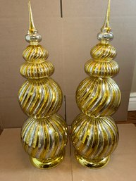 Set Of 2 Gold Floor Standing Finials